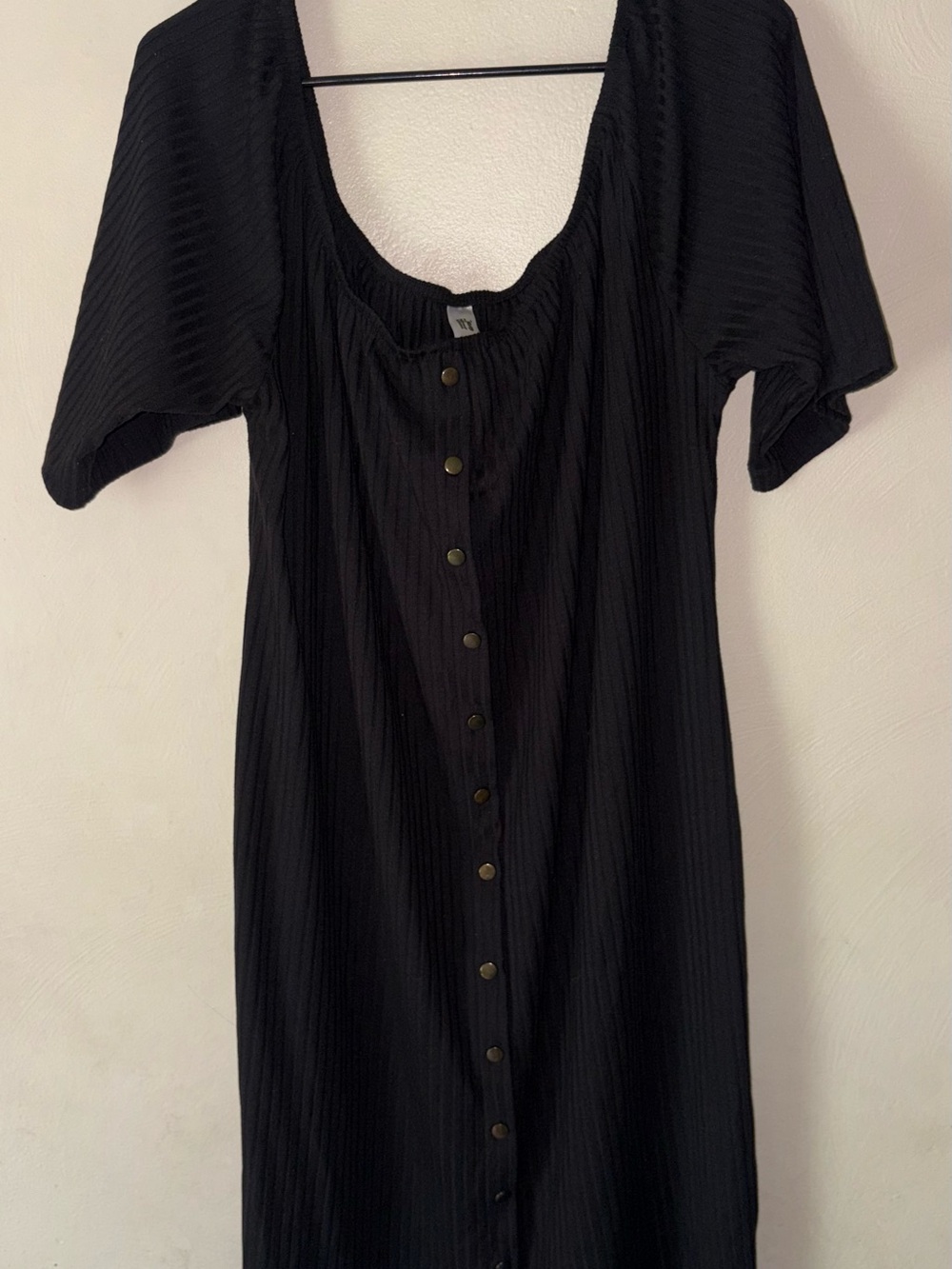 Black Button-Front Midi Dress with Scoop Neck